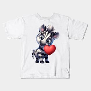 Valentine Zebra Holding A Heart Kids T-Shirt